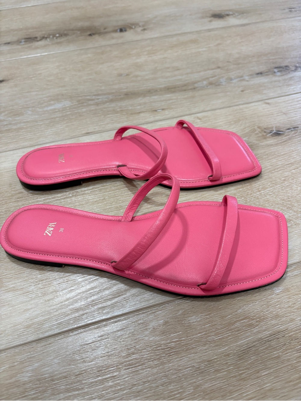 Zara Pink Strappy Square-Toe Slide Sandals 38